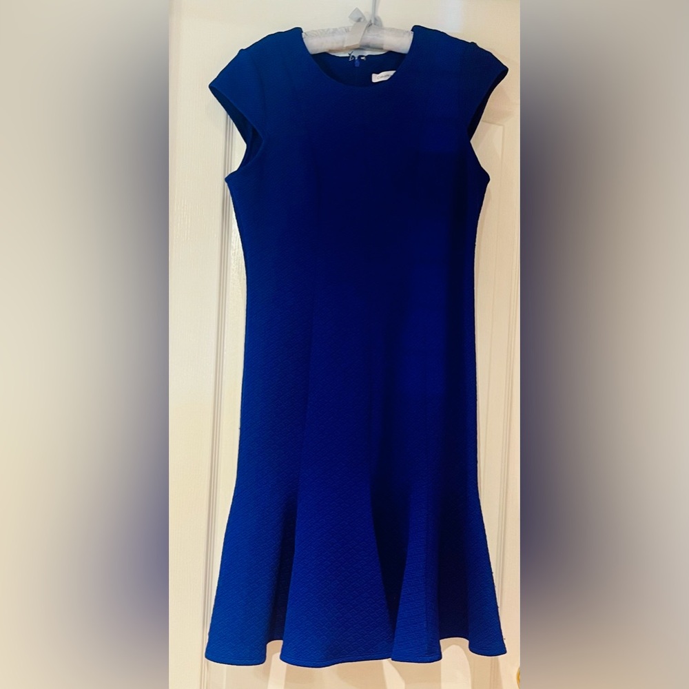 Calvin Klein Textured Fitted Blue Dress
